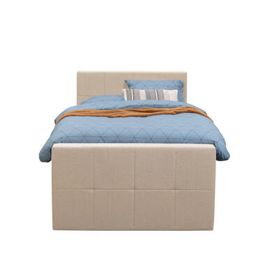 Boxspring met opbergruimte en voetbord Liv geblokt - beige - 120x200cm - Leen Bakker