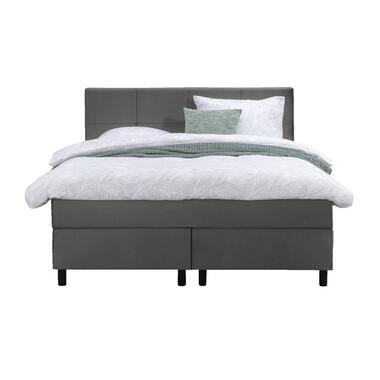 Boxspring Liv geblokt - grijs - 140x200 cm - ronde poot - Leen Bakker