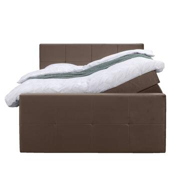 Boxspring met opbergruimte en voetbord Liv geblokt - bruin - 140x200cm - Leen Bakker