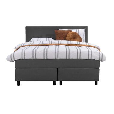 Boxspring Liv geblokt - antraciet - 140x200 cm - ronde poot - Leen Bakker