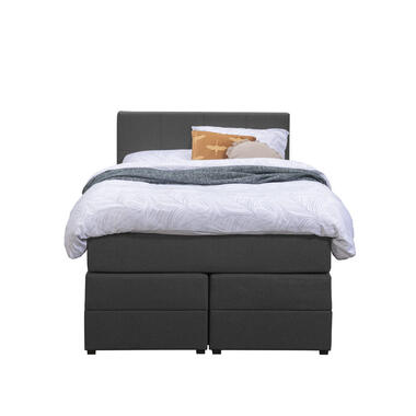 Boxspring met opbergruimte Liv geblokt - antraciet - 120x200 cm - Leen Bakker