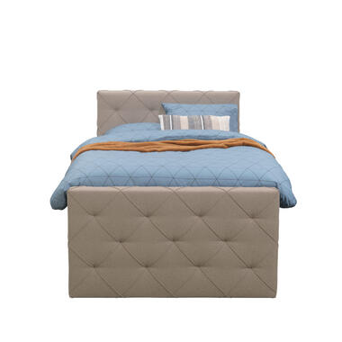 Boxspring met voetbord Liv geruit - beige - 120x200 cm - slanke poot - Leen Bakker