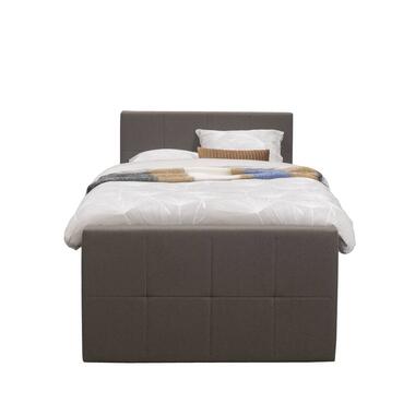 Boxspring met voetbord Liv geblokt - donkerbruin - 120x200 cm - vierkante poot - Leen Bakker