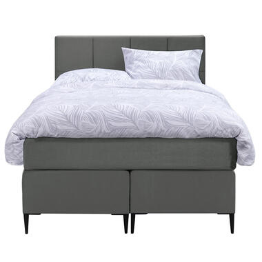 Boxspring Liv geblokt - grijs - 120x200 cm - slanke poot - Leen Bakker