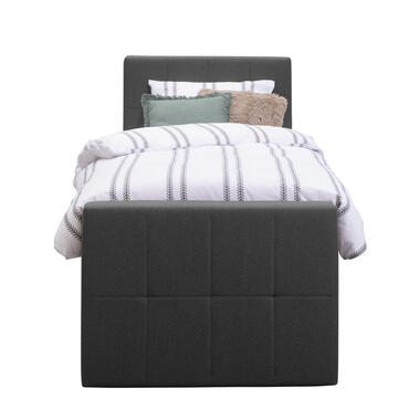 Boxspring met voetbord Liv geblokt - antraciet - 90x200 cm - vierkante poot - Leen Bakker