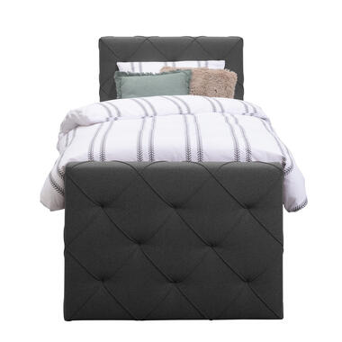 Boxspring met voetbord Liv geruit - antraciet - 90x200 cm - ronde poot - Leen Bakker