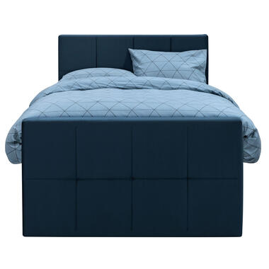 Boxspring met voetbord Liv geblokt - blauw - 120x200 cm - ronde poot - Leen Bakker