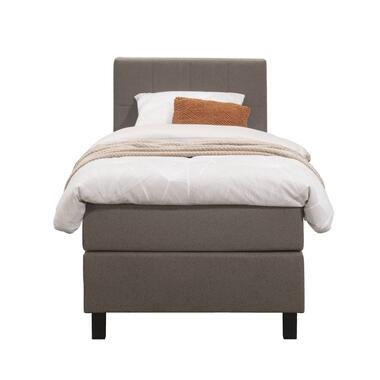 Boxspring Liv geblokt - donkerbruin - 90x200 cm - vierkante poot - Leen Bakker