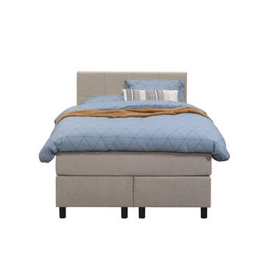 Boxspring Liv geblokt - beige - 120x200 cm - ronde poot - Leen Bakker