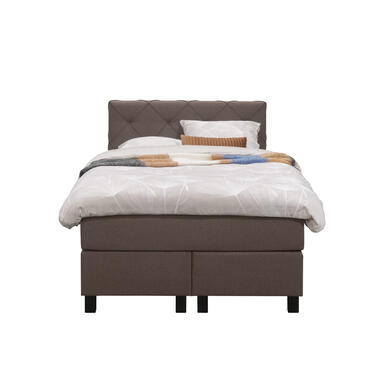 Boxspring Liv geruit - donkerbruin - 120x200 cm - vierkante poot - Leen Bakker