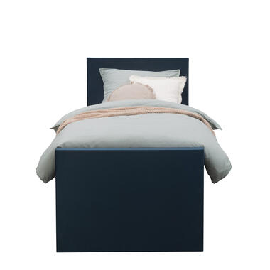 Boxspring met voetbord Liv egaal - blauw - 90x200 cm - vierkante poot - Leen Bakker