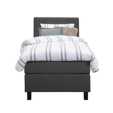 Boxspring Liv geblokt - antraciet - 90x200 cm - vierkante poot - Leen Bakker