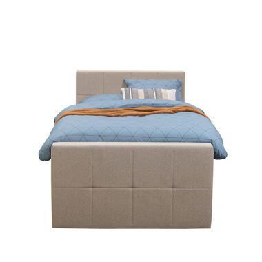 Boxspring met voetbord Liv geblokt - beige - 120x200 cm - slanke poot - Leen Bakker