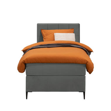 Boxspring Liv geblokt - grijs - 90x200 cm - slanke poot - Leen Bakker