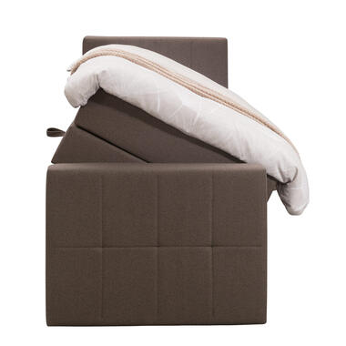 Boxspring met opbergruimte en voetbord Liv geblokt - donkerbruin - 90x200cm - Leen Bakker