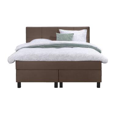 Boxspring Liv geblokt - bruin - 140x200 cm - vierkante poot - Leen Bakker