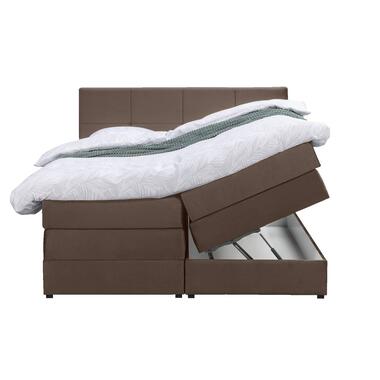 Boxspring met opbergruimte Liv geblokt - bruin - 180x200 cm - Leen Bakker