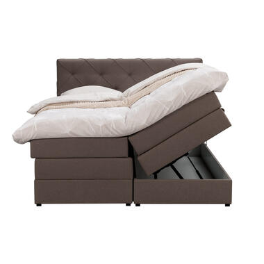 Boxspring met opbergruimte Liv geruit - donkerbruin - 180x200 cm - Leen Bakker