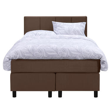 Boxspring Liv geblokt - bruin - 120x200 cm - ronde poot - Leen Bakker