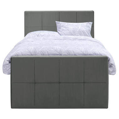 Boxspring met voetbord Liv geblokt - grijs - 120x200 cm - ronde poot - Leen Bakker