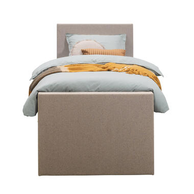 Boxspring met voetbord Liv egaal - beige - 90x200 cm - vierkante poot - Leen Bakker