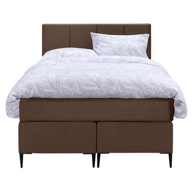 Boxspring Liv geblokt - bruin - 120x200 cm - slanke poot - Leen Bakker