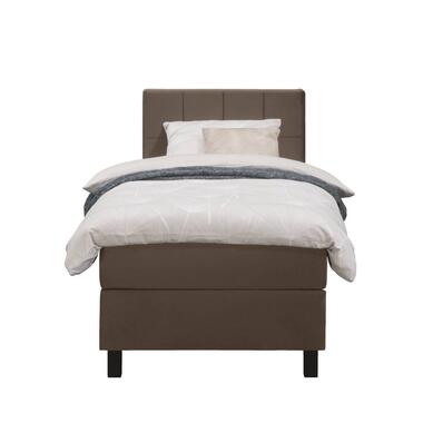 Boxspring Liv geblokt - bruin - 90x200 cm - vierkante poot - Leen Bakker