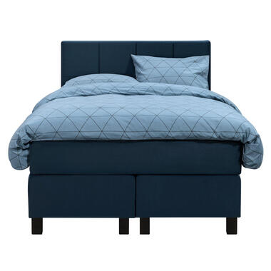 Boxspring Liv geblokt - blauw - 120x200 cm - vierkante poot - Leen Bakker