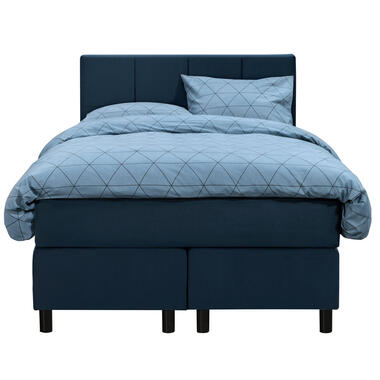 Boxspring Liv geblokt - blauw - 120x200 cm - ronde poot - Leen Bakker
