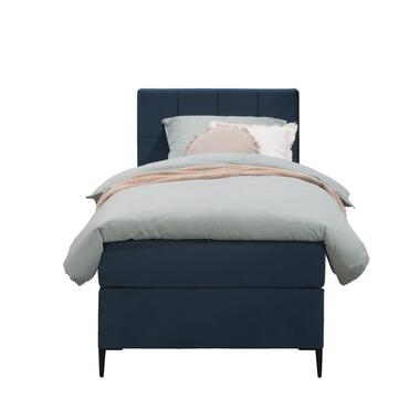 Boxspring Liv geblokt - blauw - 90x200 cm - slanke poot - Leen Bakker