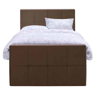 Boxspring met voetbord Liv geblokt - bruin - 120x200 cm - slanke poot - Leen Bakker