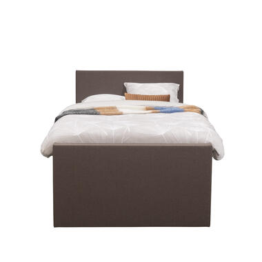Boxspring met voetbord Liv egaal - donkerbruin - 120x200 cm - ronde poot - Leen Bakker