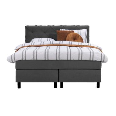 Boxspring Liv geruit - antraciet - 140x200 cm - ronde poot - Leen Bakker
