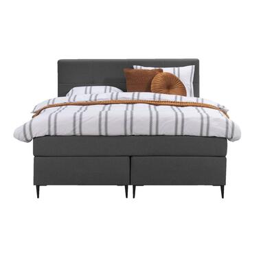 Boxspring Liv geblokt - antraciet - 140x200 cm - slanke poot - Leen Bakker