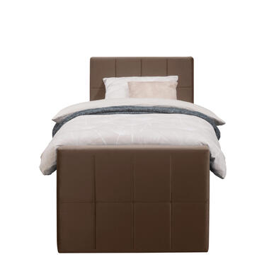 Boxspring met voetbord Liv geblokt - bruin - 90x200 cm - slanke poot - Leen Bakker