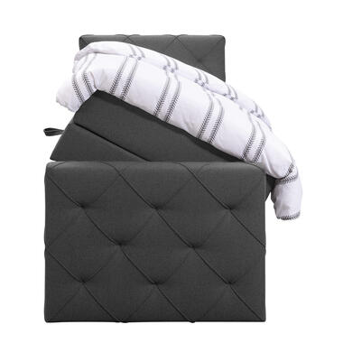 Boxspring met opbergruimte en voetbord Liv geruit - antraciet - 90x200cm - Leen Bakker
