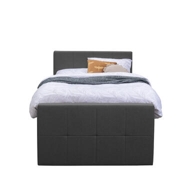 Boxspring met voetbord Liv geblokt - antraciet - 120x200 cm - ronde poot - Leen Bakker