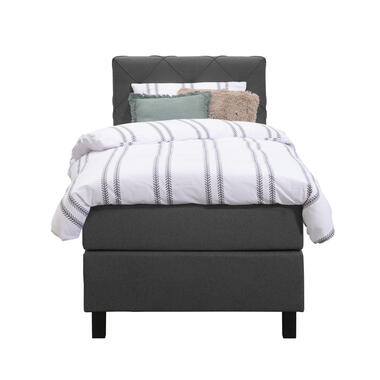 Boxspring Liv geruit - antraciet - 90x200 cm - vierkante poot - Leen Bakker