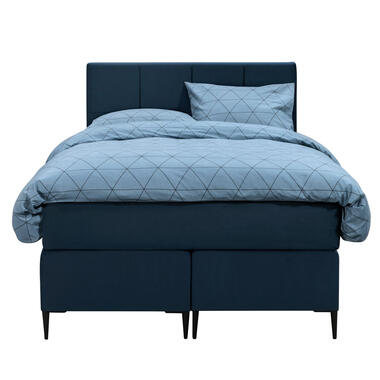 Boxspring Liv geblokt - blauw - 120x200 cm - slanke poot - Leen Bakker