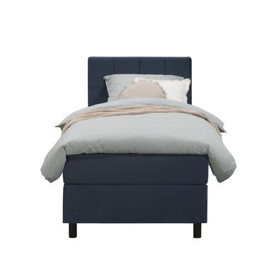 Boxspring Liv geblokt - blauw - 90x200 cm - ronde poot - Leen Bakker