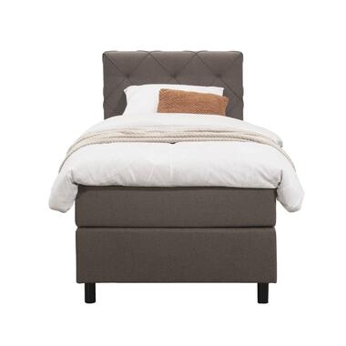 Boxspring Liv geruit - donkerbruin - 90x200 cm - ronde poot - Leen Bakker