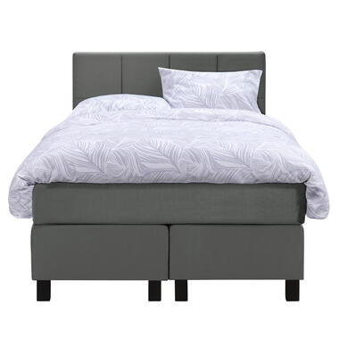 Boxspring Liv geblokt - grijs - 120x200 cm - vierkante poot - Leen Bakker