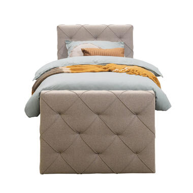 Boxspring met voetbord Liv geruit - beige - 90x200 cm - vierkante poot - Leen Bakker