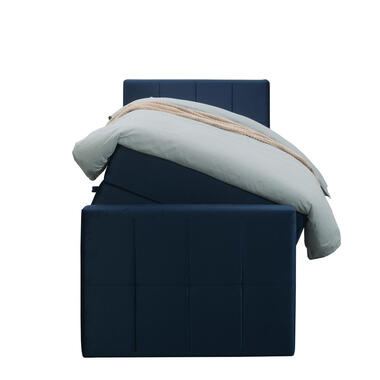 Boxspring met opbergruimte en voetbord Liv geblokt - blauw - 90x200cm - Leen Bakker