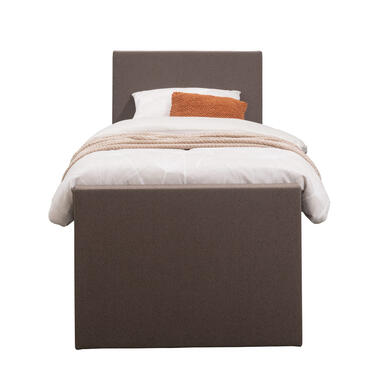 Boxspring met voetbord Liv egaal - donkerbruin - 90x200 cm - slanke poot - Leen Bakker