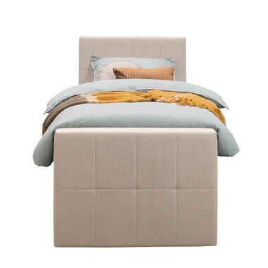 Boxspring met voetbord Liv geblokt - beige - 90x200 cm - slanke poot - Leen Bakker