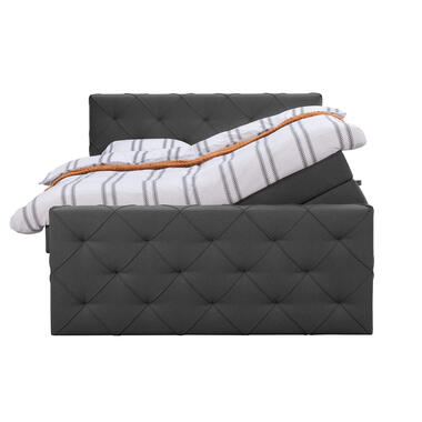 Boxspring met opbergruimte en voetbord Liv geruit - antraciet - 140x200cm - Leen Bakker