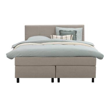 Boxspring Liv geblokt - beige - 140x200 cm - ronde poot - Leen Bakker