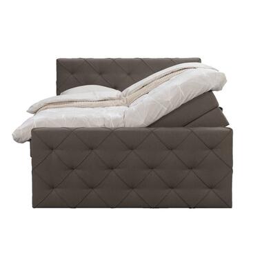Boxspring met opbergruimte en voetbord Liv geruit - donkerbruin - 140x200cm - Leen Bakker