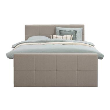 Boxspring met voetbord Liv geblokt - beige - 180x200 cm - ronde poot - Leen Bakker